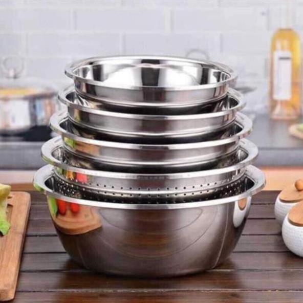 BỘ CHẬU RỔ INOX 5 MÓN CAO CẤP