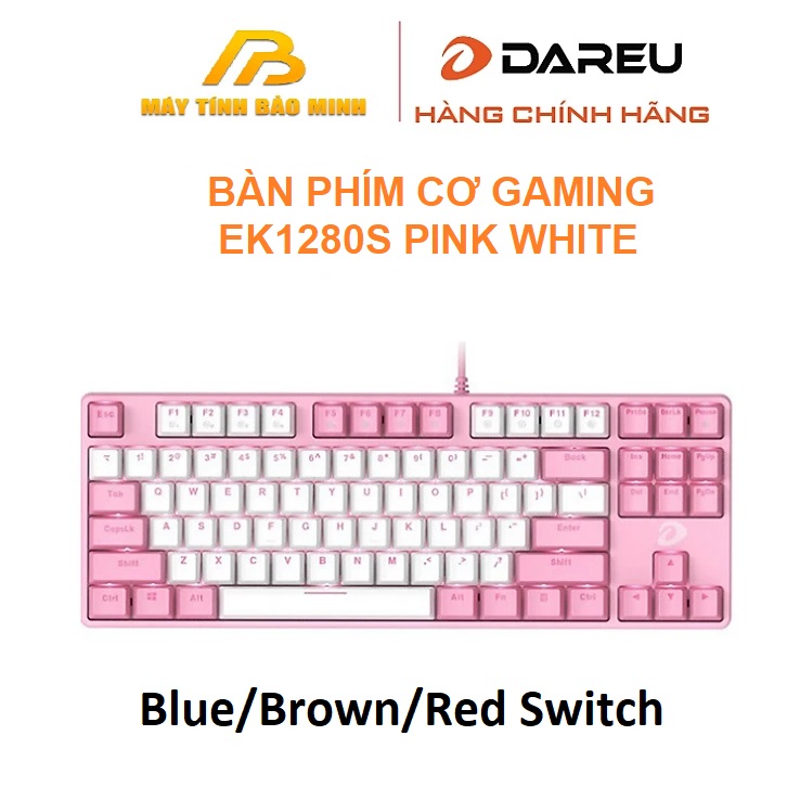 Bàn phím cơ Gaming DAREU EK1280s Pink-White - Hàng Chính Hãng