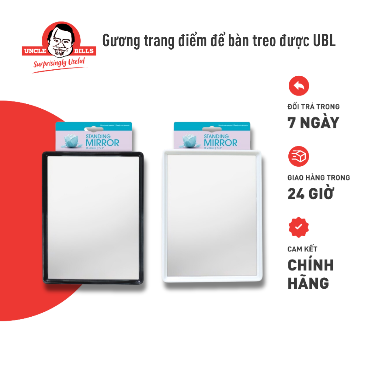 Gương soi để đứng &amp; treo 18x23cm Uncle Bills BH0801