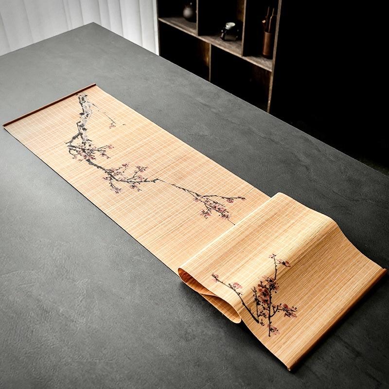 Chiếu tre , thảm tre trải bàn trà hoa đào 30x135cm
