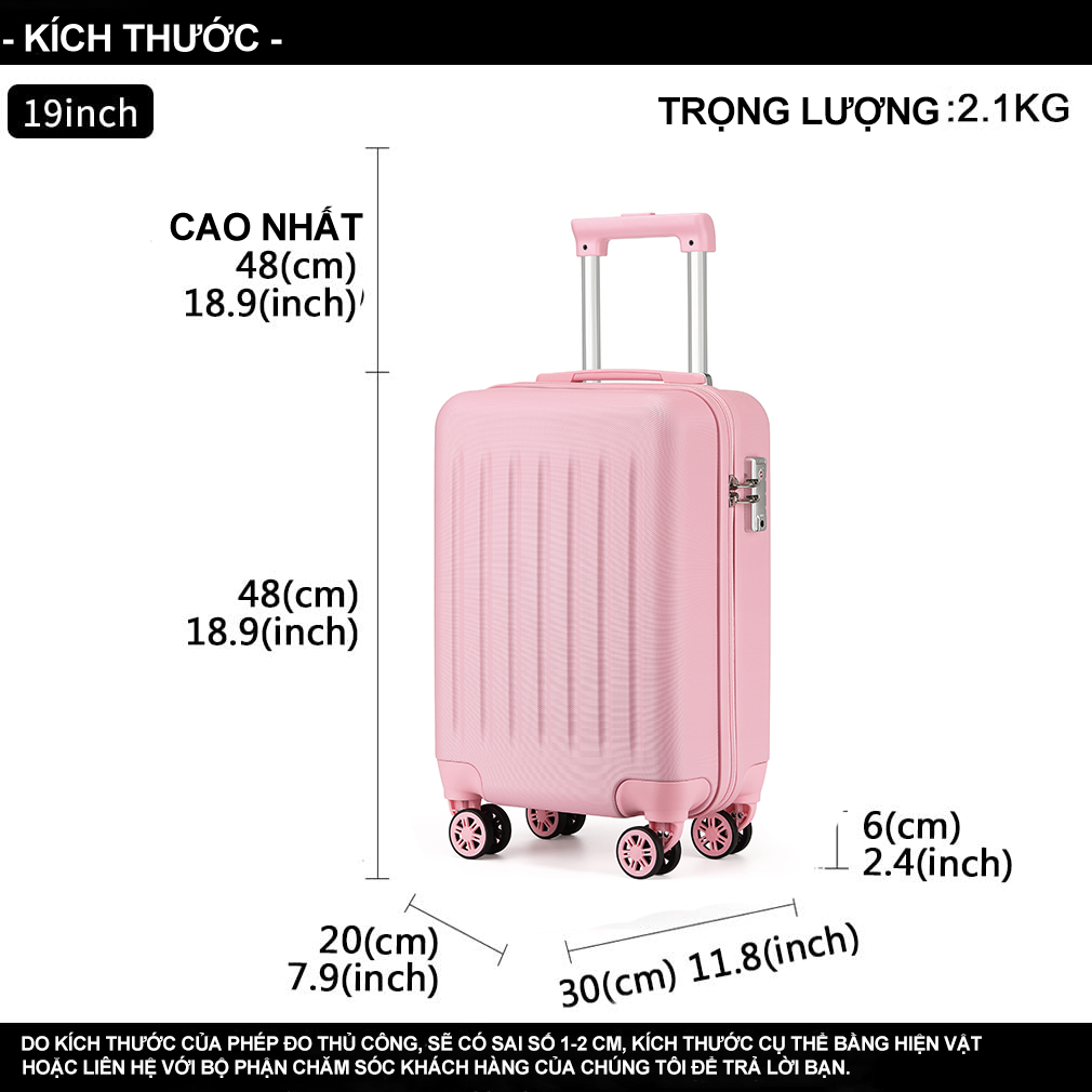 Vali du lịch cabin Sea Choice chất liệu Vỏ Cứng ABS 19'' vali nhỏ của trẻ em có khóa TSA và dây kéo YKK/ 4 bánh xe quay- Bảo hành 5 năm