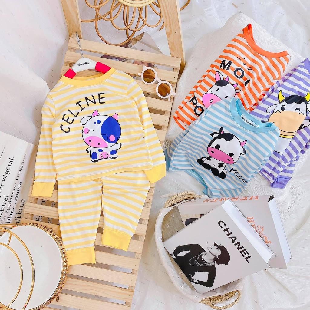 Bộ Dài Tay Cho Bé Bộ Sọc Hình Bò Sữa Chất thun visco cao cấp form siêu đẹp bé mặc ngủ thoải mái