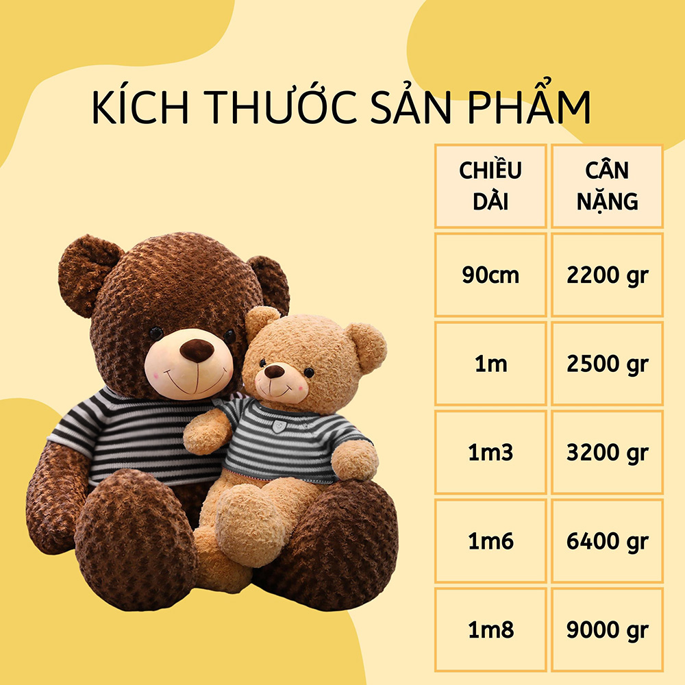 Gấu Teddy Nhồi Bông Siêu To - Gấu nhồi bông cho bé siêu mềm mịn - ZingZingMart Bedding &amp; Housse