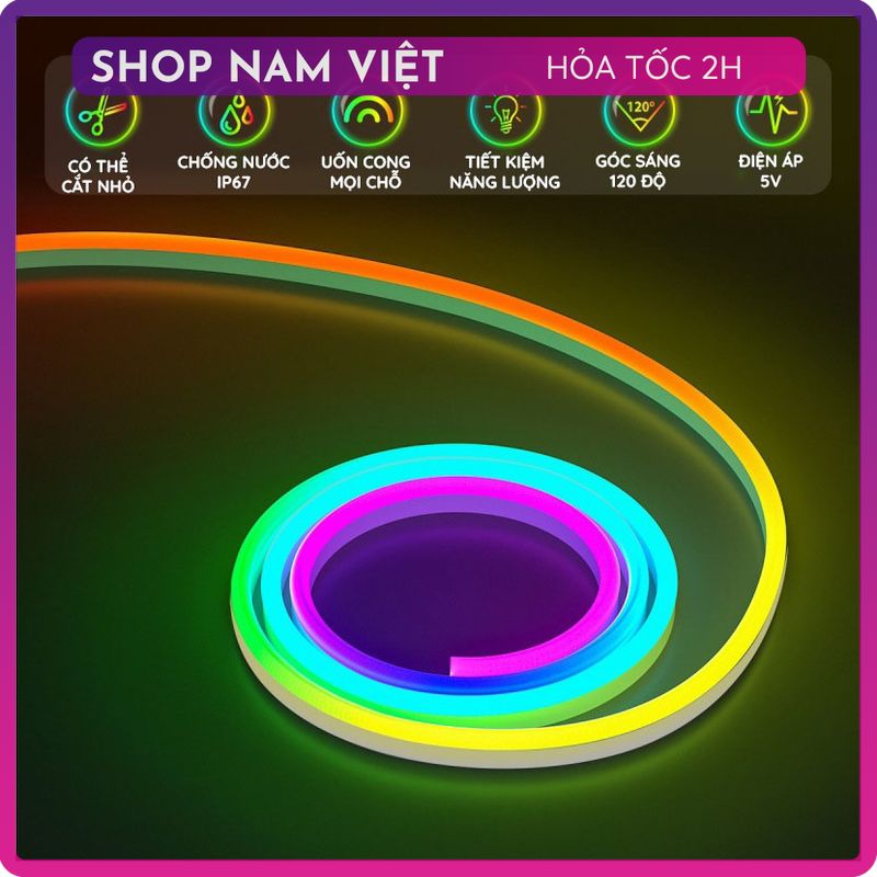Dây Led Neon RGB Đuổi 5V Điều Khiển Remote và App Điện Thoại