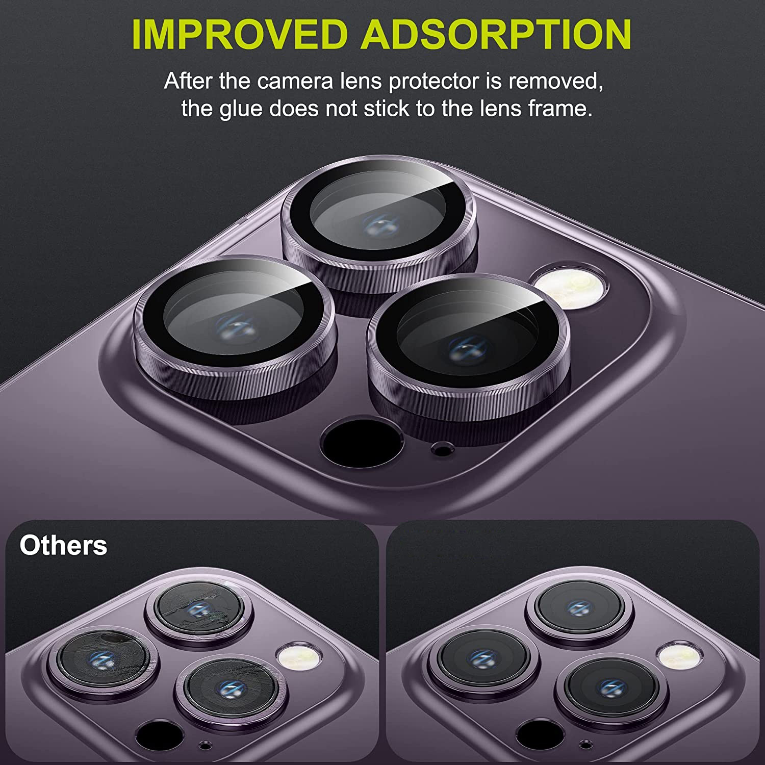 Bộ miếng dán kính cường lực bảo vệ Camera cho iPhone 14 Pro / 14 Pro Max hiệu HOTCASE URR mang lại khả năng chụp hình sắc nét full HD (độ cứng 9H, tặng kèm khung tự dán)