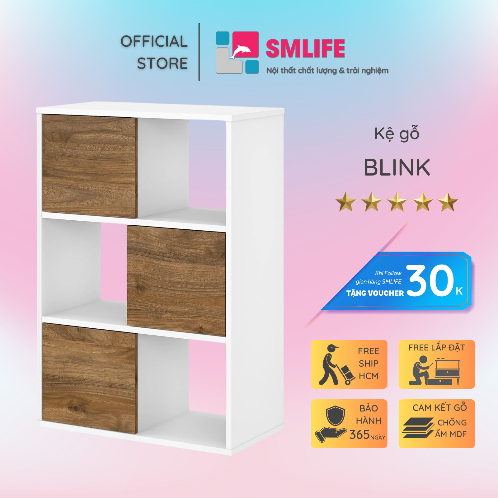 Giá sách bằng gỗ hiện đại đẹp SMLIFE Blink