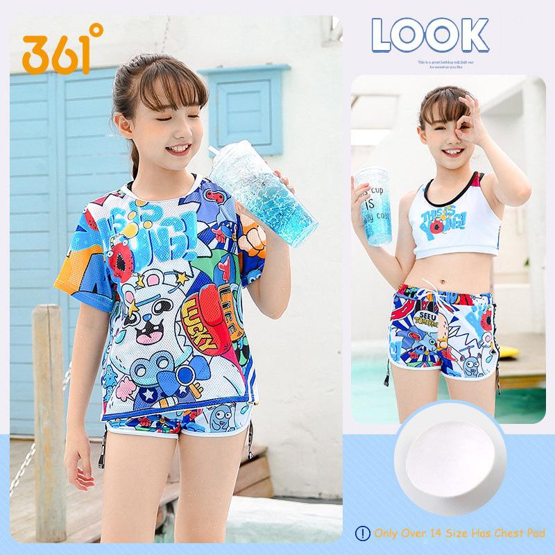 361 Đồ Bơi Teen Nữ Bộ 3 Trẻ Em Hoa 3 Động Bơi Trẻ Em Gái Trẻ Em Đi Biển Chống Nắng Đồ Bơi