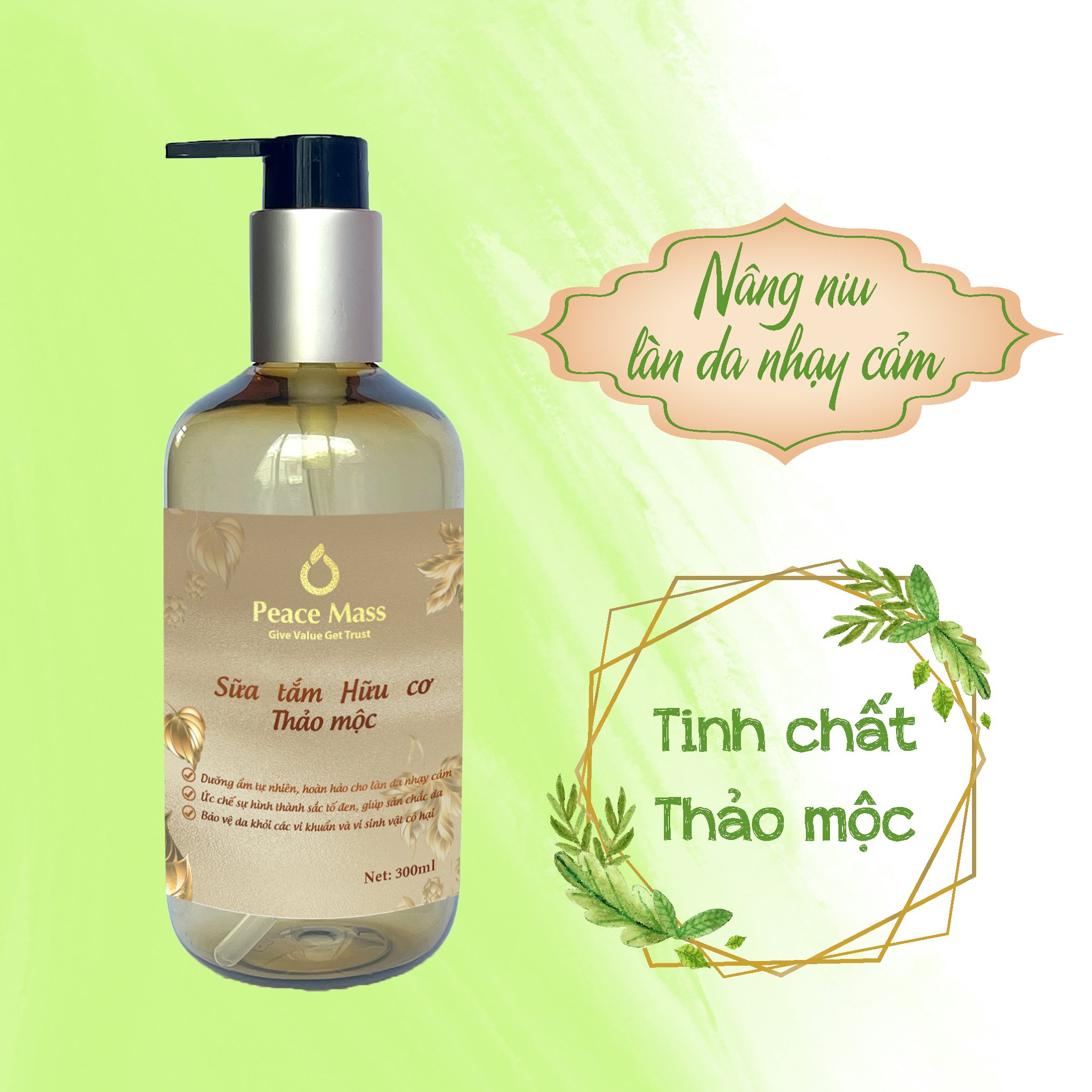 Combo Sản Phẩm  Gốc Thực Vật DGXC2 Peace Mass - Dầu Gội Xả + Sữa Tắm Thảo Mộc 300ml  (Thuộc nhóm Sản phẩm Lành tính / Hữu cơ)