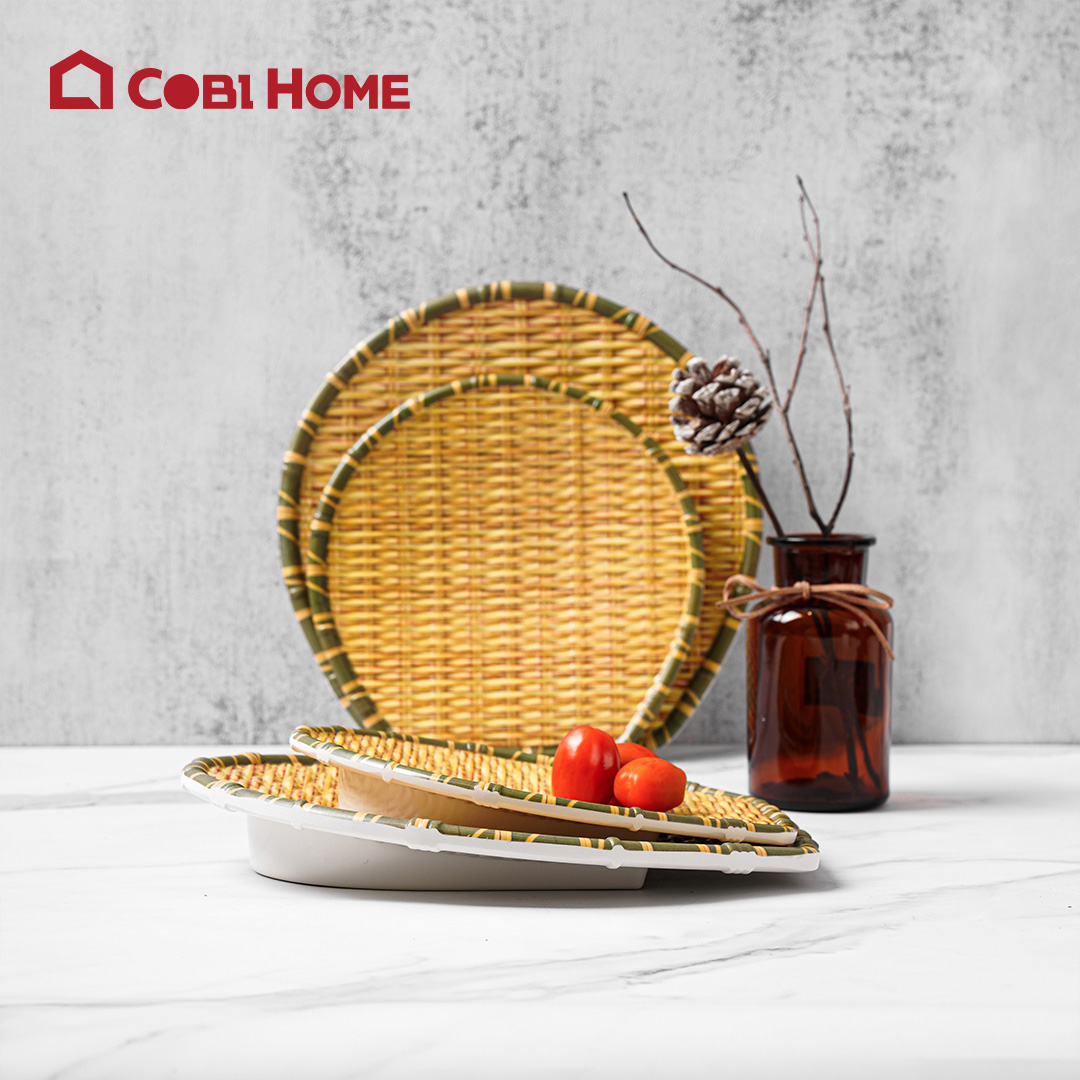 Dĩa vân mây tre đan bằng melamine cao cấp tạo kiểu - 2 size