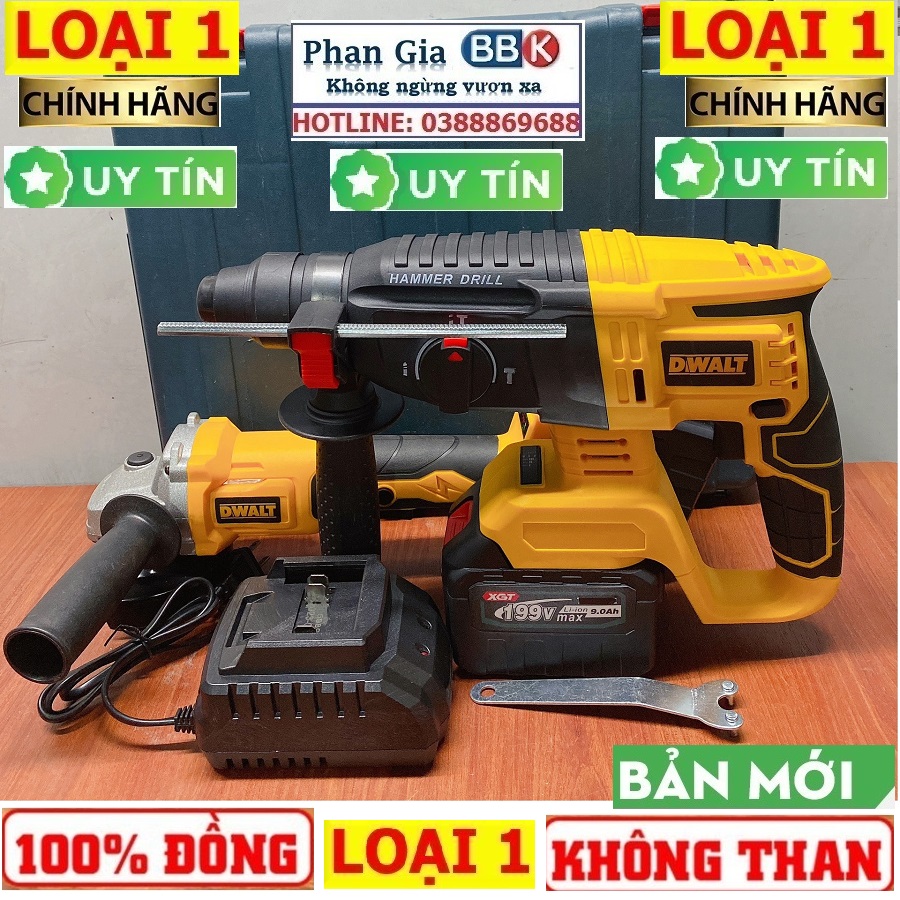 Bộ Combo Máy Khoan Bê Tông Và Máy Cắt Cầm Tay Dùng Pin 15 Cell 199V Lõi Đồng - Động Cơ Không Chổi Than - Bảo Hành 1 Năm