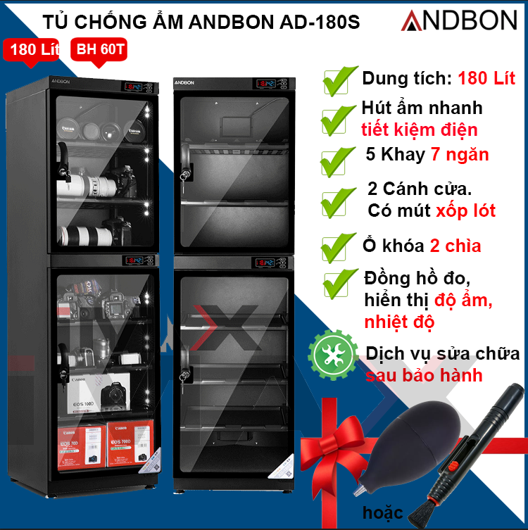 TỦ CHỐNG ẨM ANDBON AD-180S, 180 LÍT - HÀNG CHÍNH HÃNG