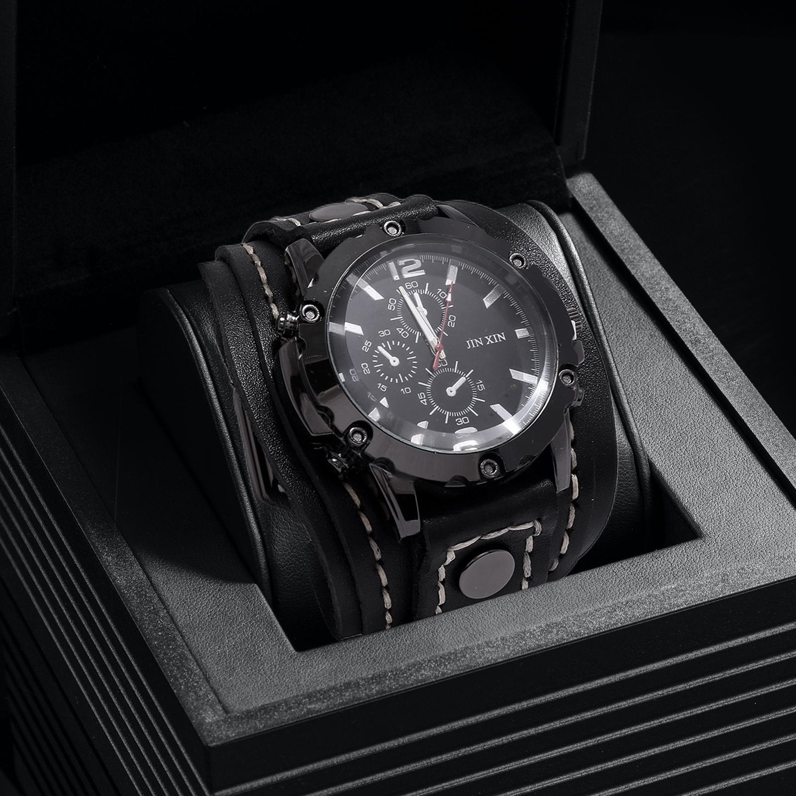 Yotijar Men Wrist Male Watch Bangles Comfortable Wide Leather Strap for