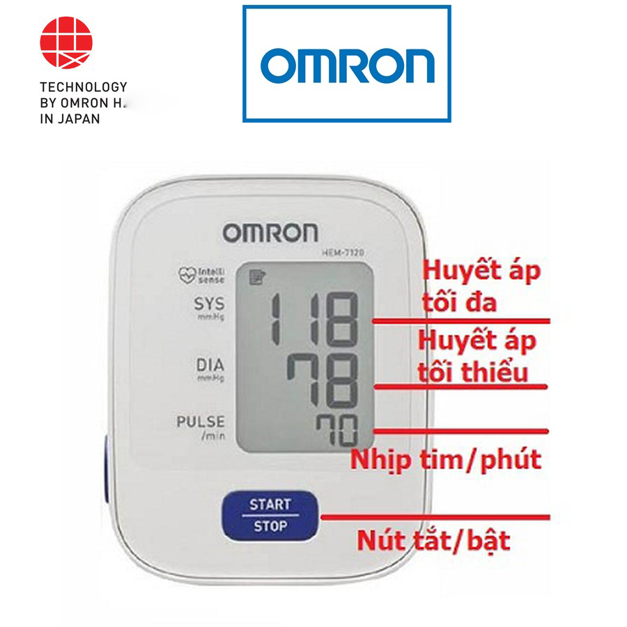 Máy Đo Huyết Áp Bắp Tay Omron Hem-7120 Tặng Kèm Bộ Đổi Nguồn Adapter Omron | Công Nghệ Đo Intellisense Cho Kết Quả Chính Xác Trong Vài Phút