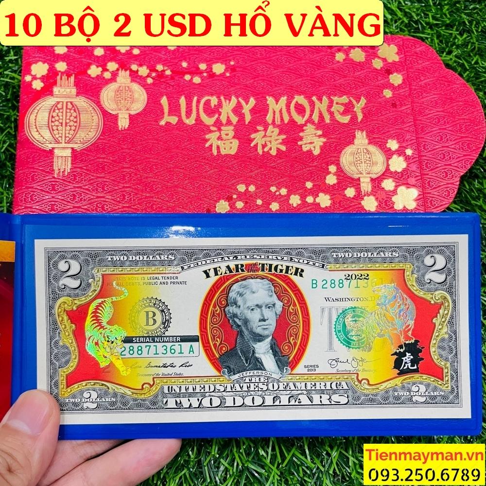 [10 SÉT] Tiền Lì Xì Hình Con Hổ ( Cọp) 2 USD Mạ Vàng Là linh vật của năm 2022.