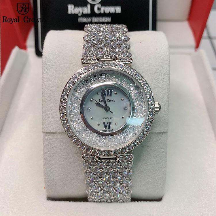 Đồng Hồ Nữ Chính Hãng Dây Kim Loại Đính Đá Royal Crown 2606 Jewelry Chống Nước Chống Xước