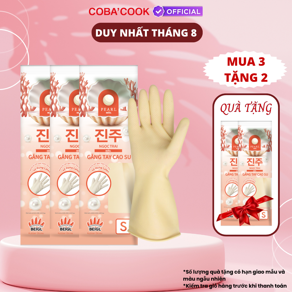 Mua 3 Tặng 2 Bộ 3 Đôi Găng Tay Cao Su Ngọc Trai Size S