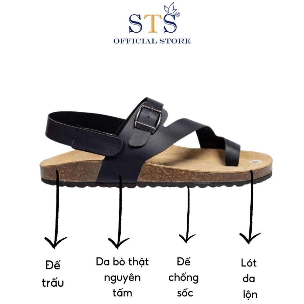 Sandal DA BÒ THẠT NGUYÊN TẤM Quai Xỏ Ngón Khóa Dán hàng cao cấp xuất khẩu ST20 BH 6 THÁNG