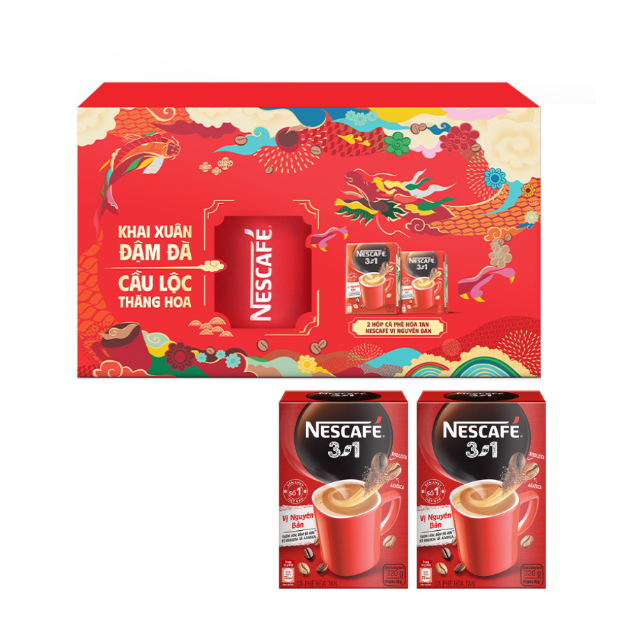 [Hộp Quà Tết] Nescafé 3in1 Vị Nguyên Bản - 2 Hộp X 20 Gói (Tặng 1 Ly Sứ Cao Cấp)