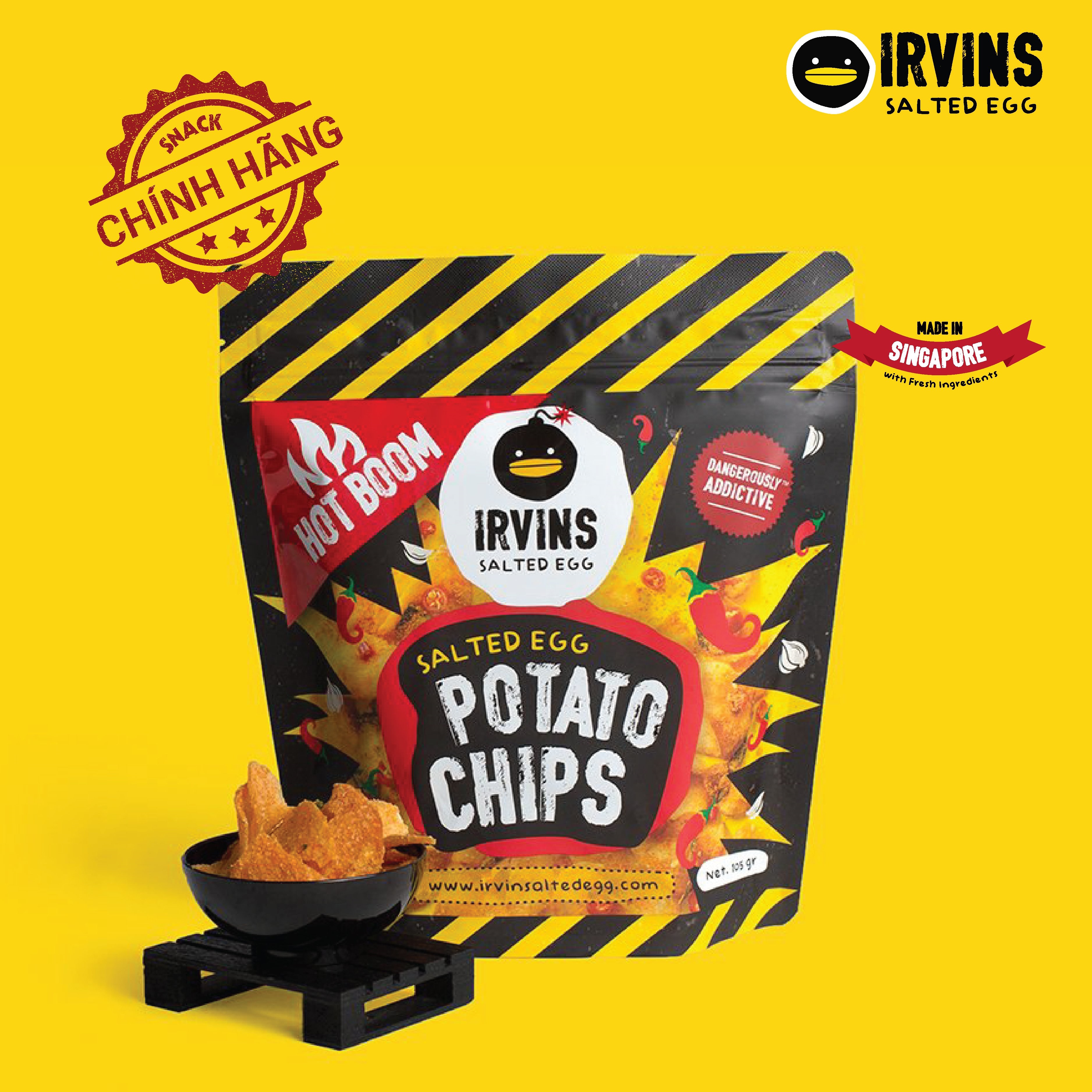 Khoai tây trứng muối cay 105g IRVINS - Small Hotboom Salted Egg Potato Chips