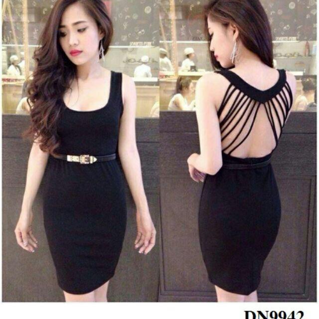 Đầm cổ rộng đan dây
