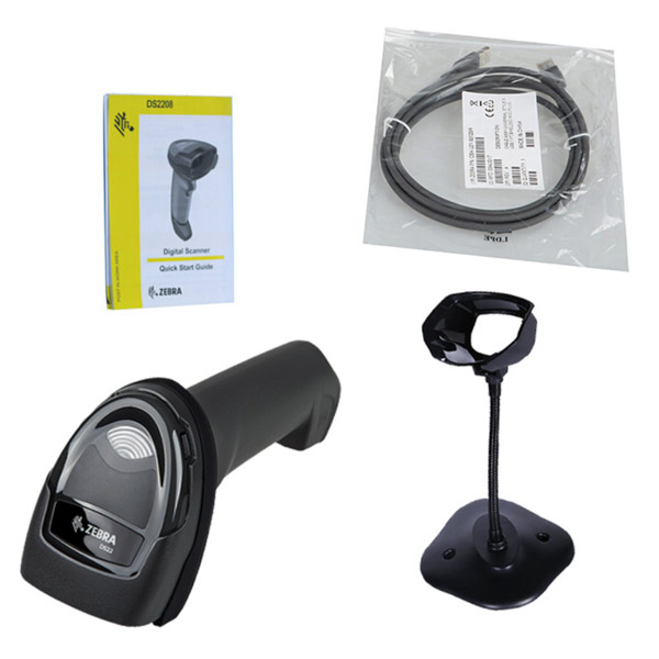 Máy quét có dây Zebra DS2208,2D, USB Kit,black,gồm chân đế - Hàng chính hãng