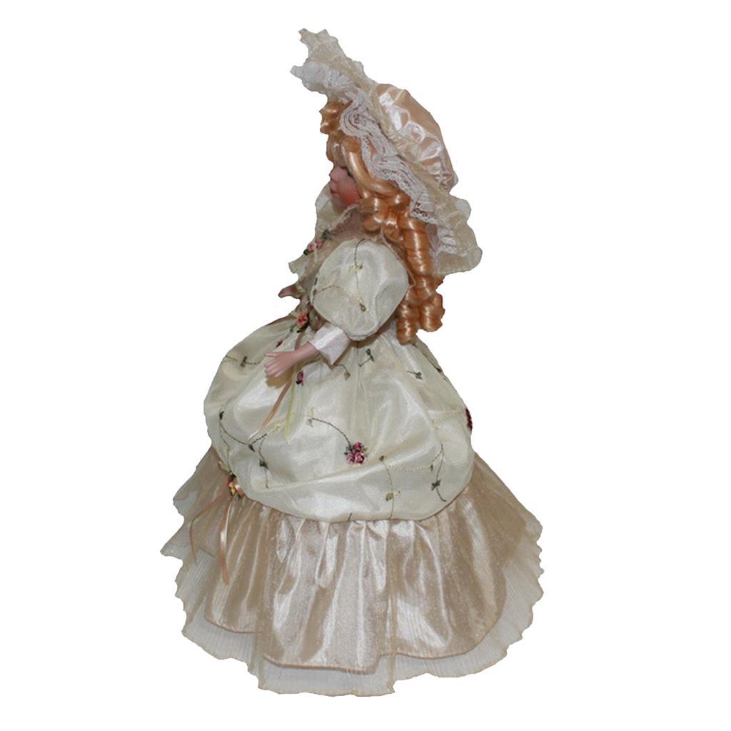 40cm Classical Porcelain  Standing Figure Beige Long Dress Decor