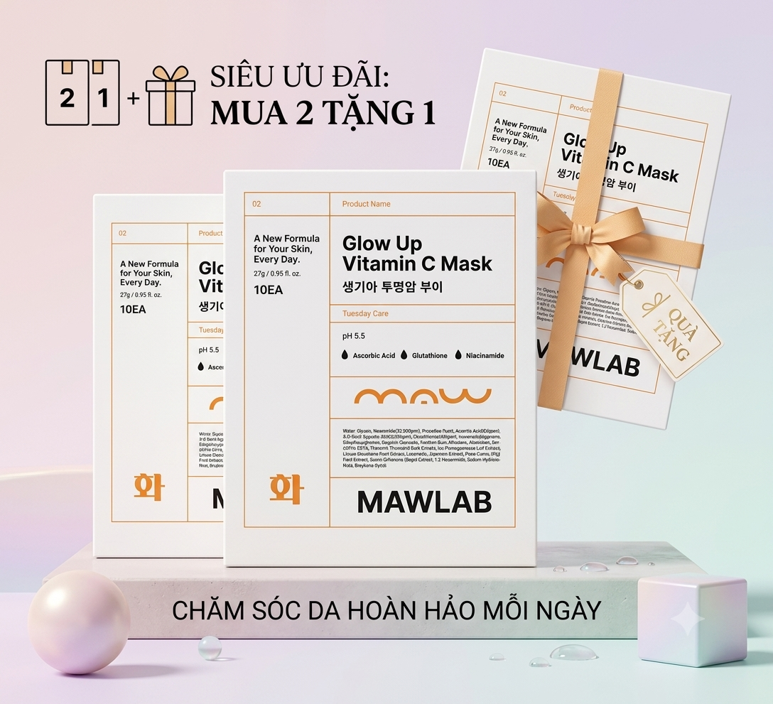 Mặt Nạ Dưỡng Da Tươi Sáng MAWLAB GLOW UP VITAMIN C MASK - Hộp 10 Miếng