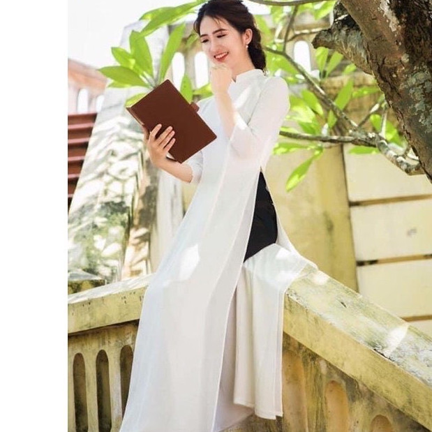 Áo Dài Trắng Quần Đen Truyền Thống 4 tà - Lụa Nhật ( hàng cao cấp - hình thật )