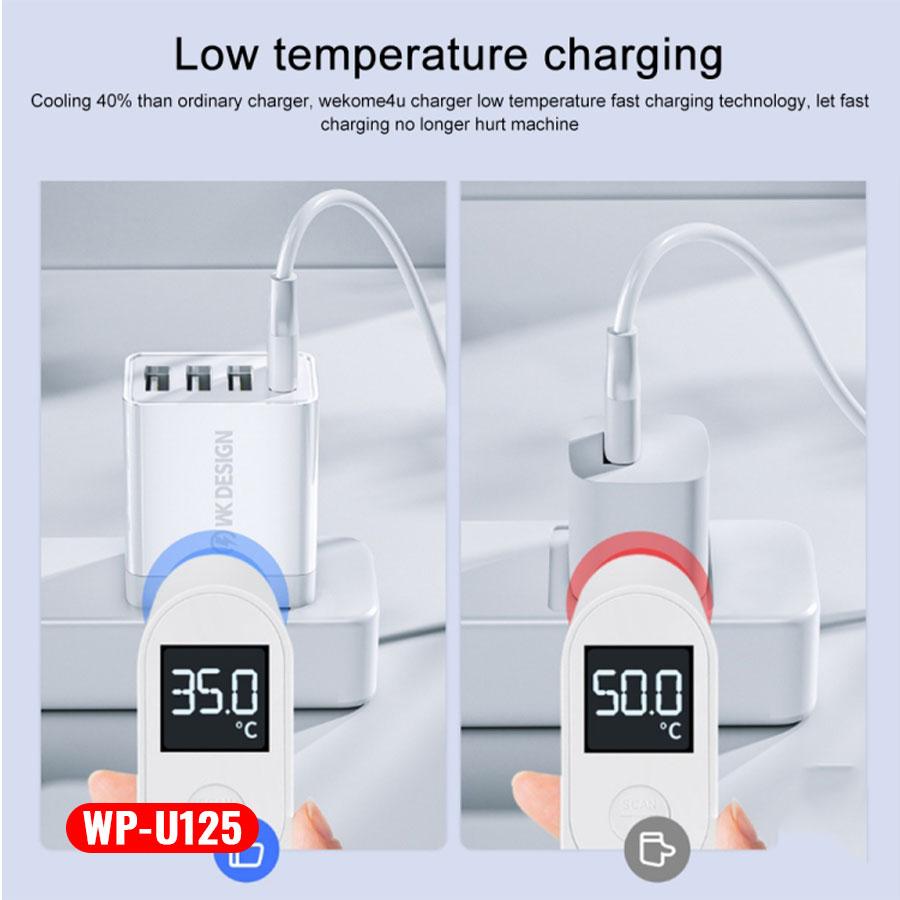 Cóc sạc nhanh 18WQC3.0 gồm 4 cổng ra USB Wekome WP-U125 [Hàng chính hãng]