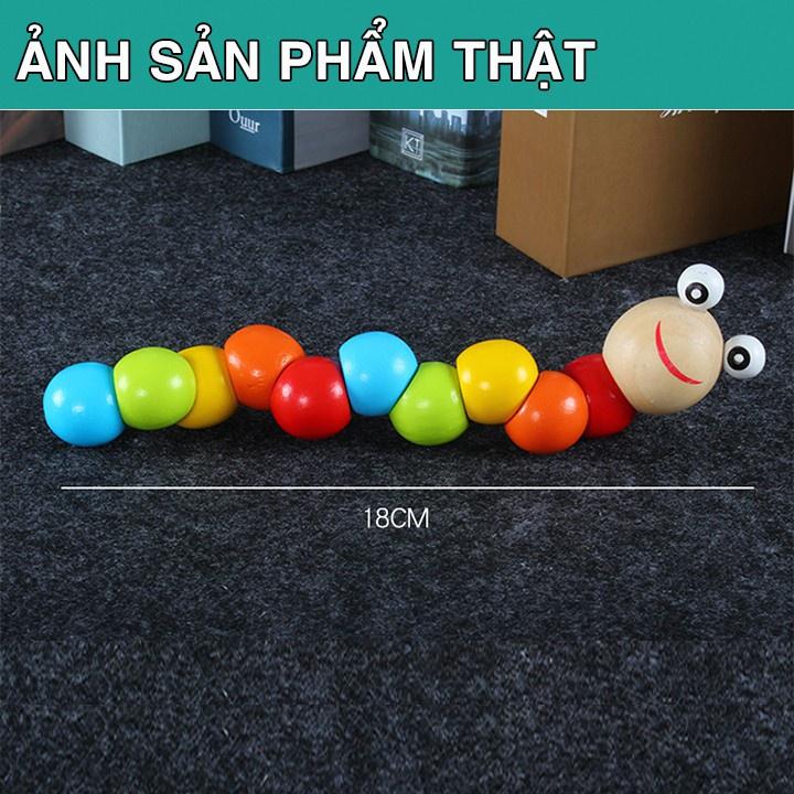 Đồ chơi con sâu gỗ uốn dẻo nhiều màu sắc đáng yêu, an toàn cho bé