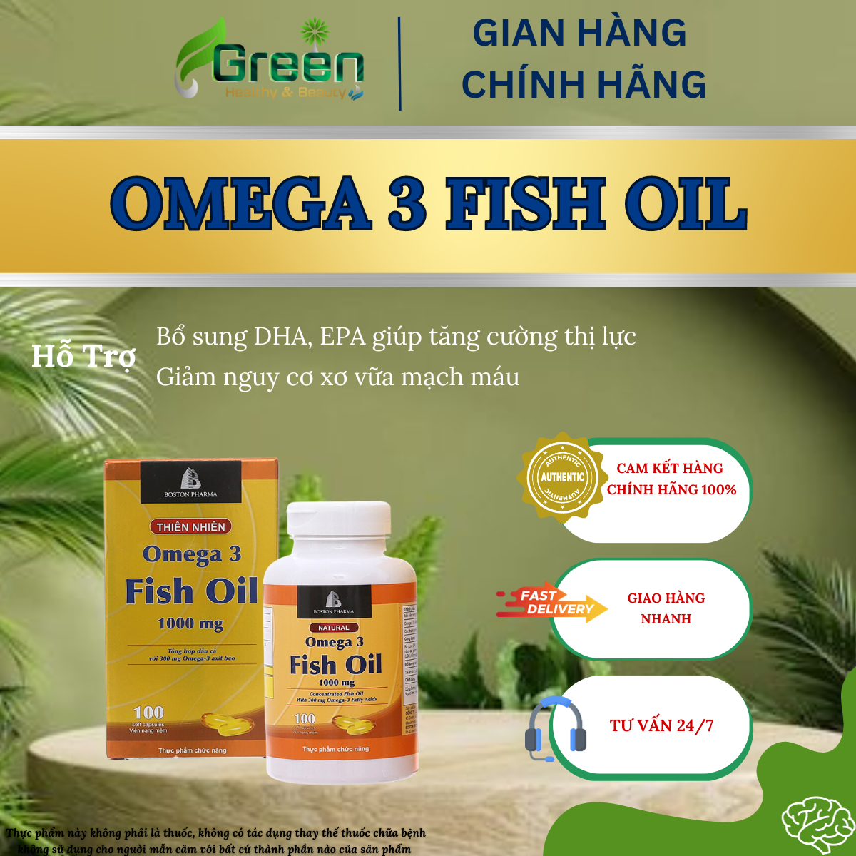 [TPBVSK] Viên uống Omega 3 Fish Oil 1000mg bổ mắt, bổ não (Lọ 100 viên)