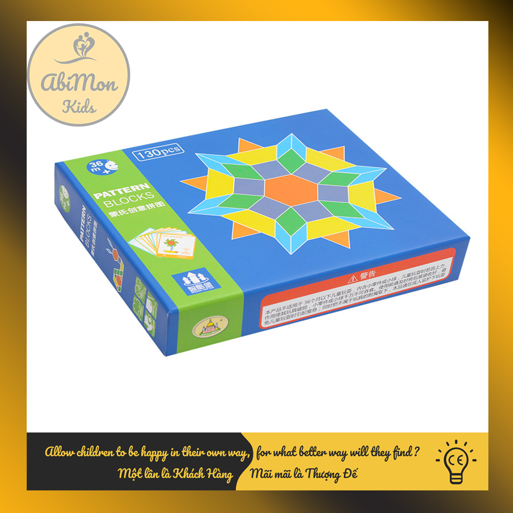 Bộ Ghép Hình Pattern Block Cho Bé (130 miếng) || Montessori cao cấp || Đồ chơi Gỗ - Giáo dục - An toàn - Thông minh