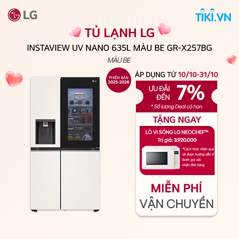 [Chỉ giao Miền Bắc/Nam] Tủ lạnh LG Instaview UV nano 635L màu be GR-X257BG - Hàng Chính Hãng