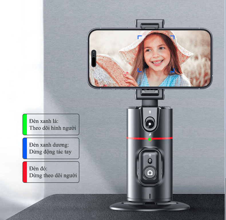 Giá đỡ điện thoại P02 thông minh AI tự động xoay 360° theo dõi khuôn mặt có remote hỗ trợ chụp hình, quay phim, ...