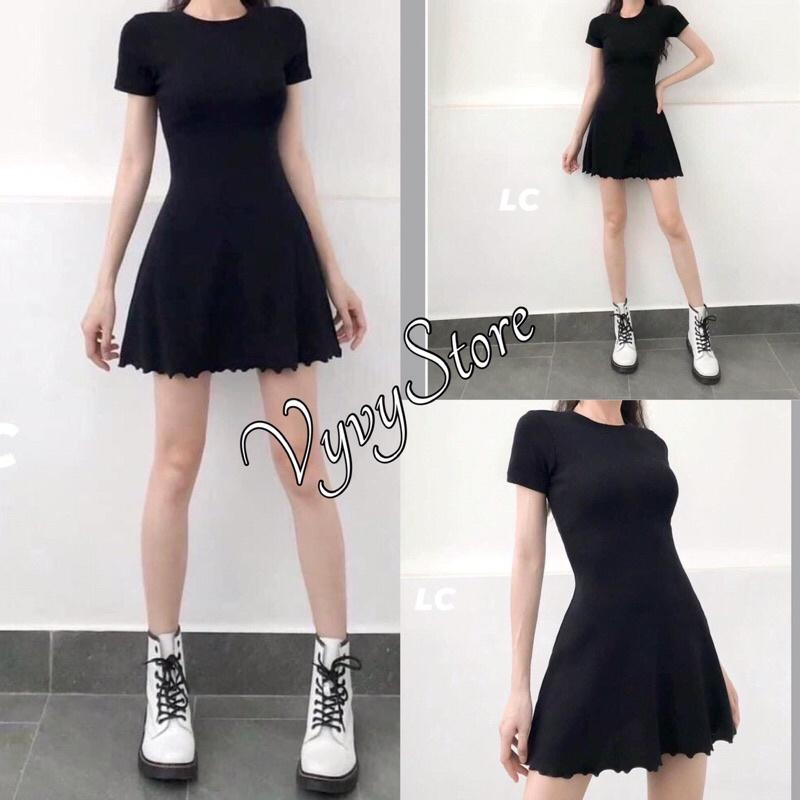 Váy Đen Đuôi Bèo Côc Tay Nữ, Đầm Dáng Ôm BoDy, Váy Màu Đen Co Dãn
