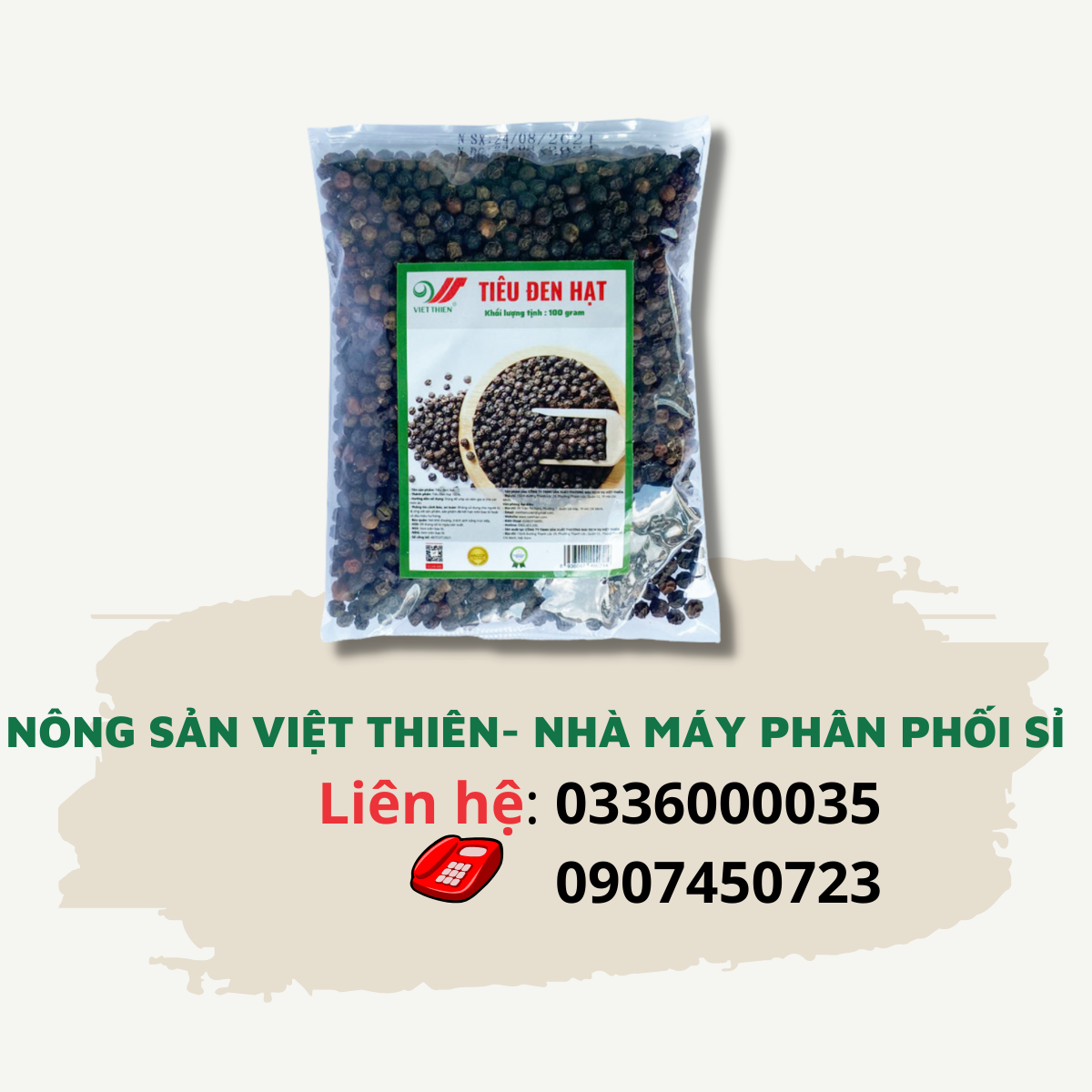 Tiêu Đen Hạt Việt Thiên 100g, nhà máy sản xuất và phân phối nông sản Việt Thiên, giá rẻ