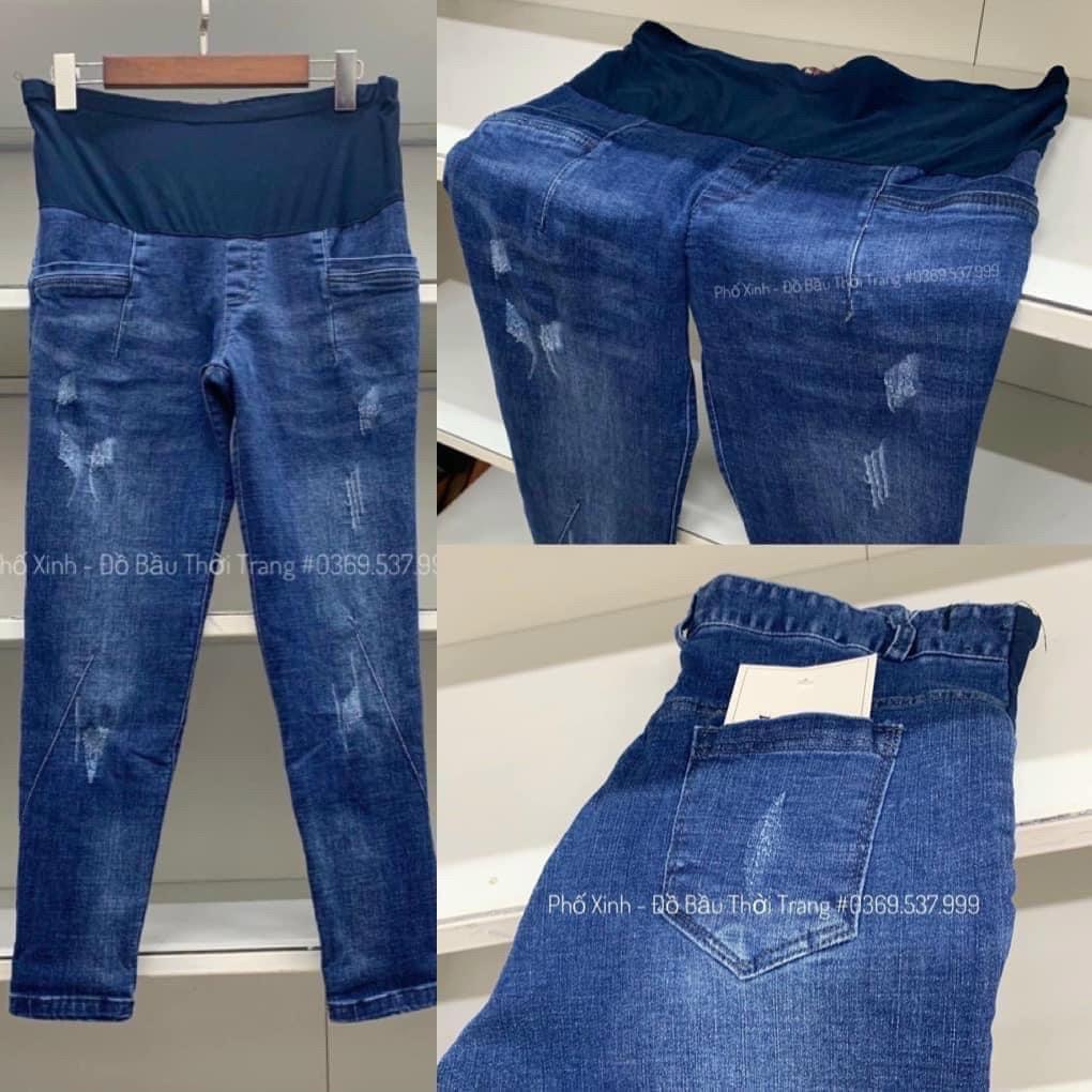 Quần bầu công sở jeans Aidenshop quần bò bầu dài thời trang