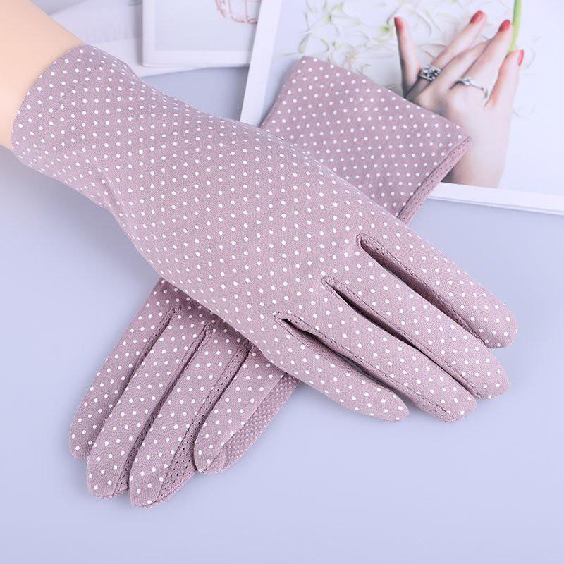 Găng tay chống nắng nữ ngắn chấm bi thật tay co giãn tốt- gang tay chong nang nu cham bi thoi trang