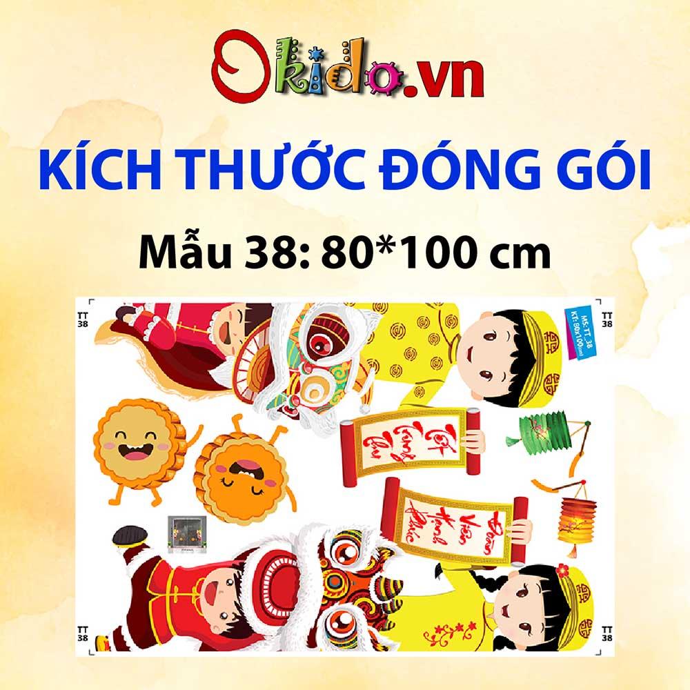 Decal trang trí trung thu 2023 bé và lân trên cung trăng