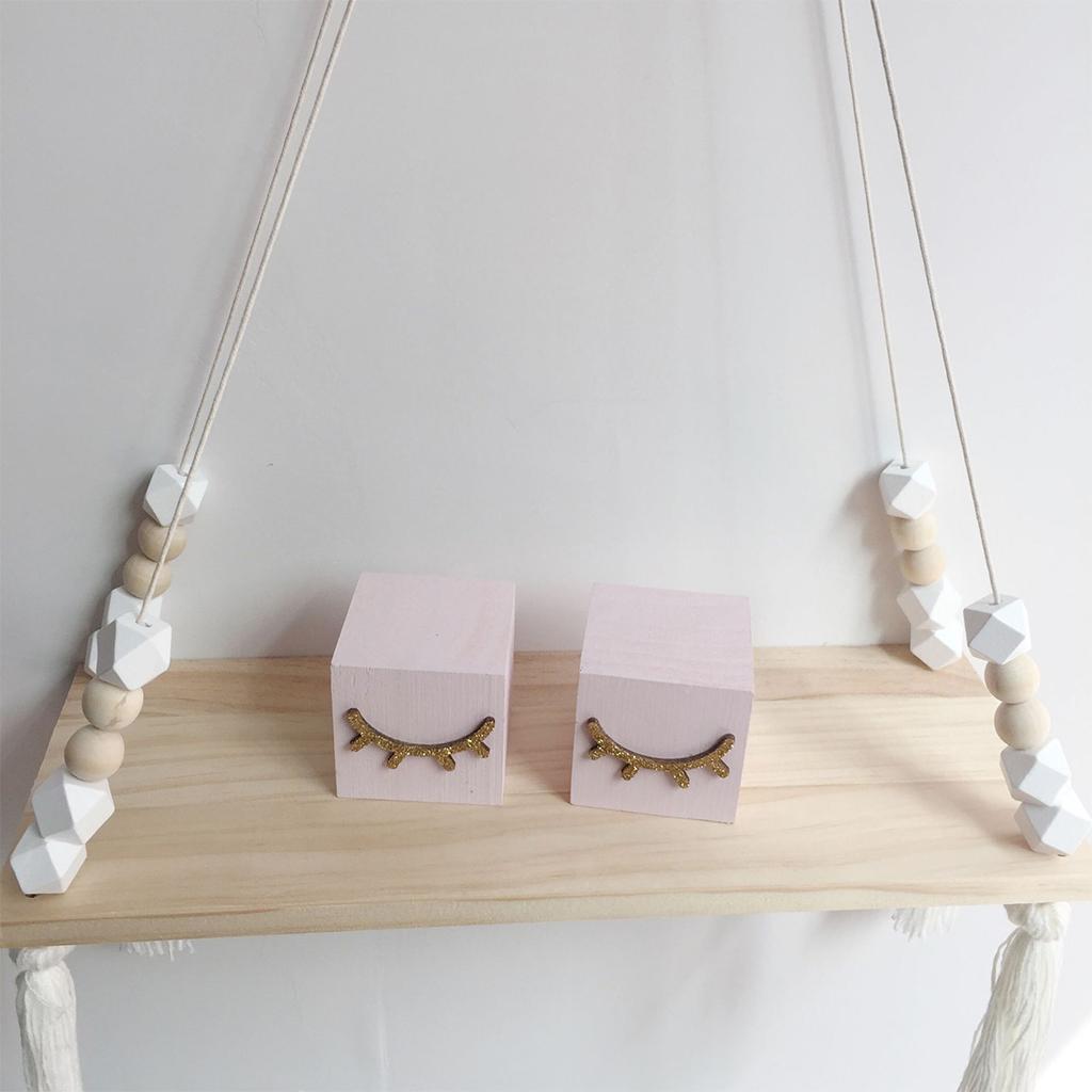 Wooden Floating Rope Wall Hanging Shelf Book Kitchen Bedroom Decor White