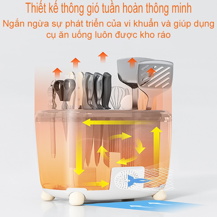 Máy sấy khử trùng khử mùi, diệt khuẩn dao đũa bằng tia UV sấy khô Kệ đựng dao đũa thìa