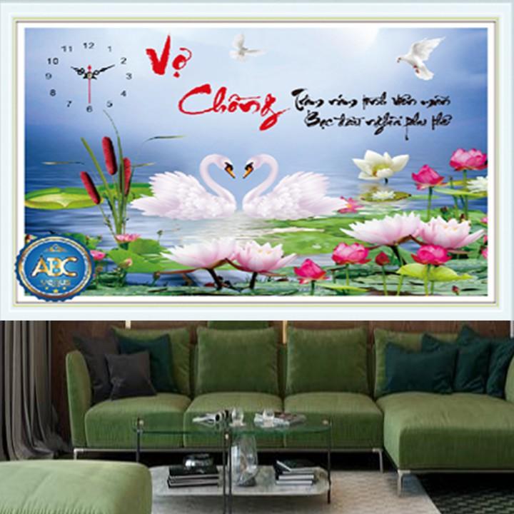 Tranh đá vợ chồng thiên nga hoa sen VS141 - kích thước: 75 * 53cm.