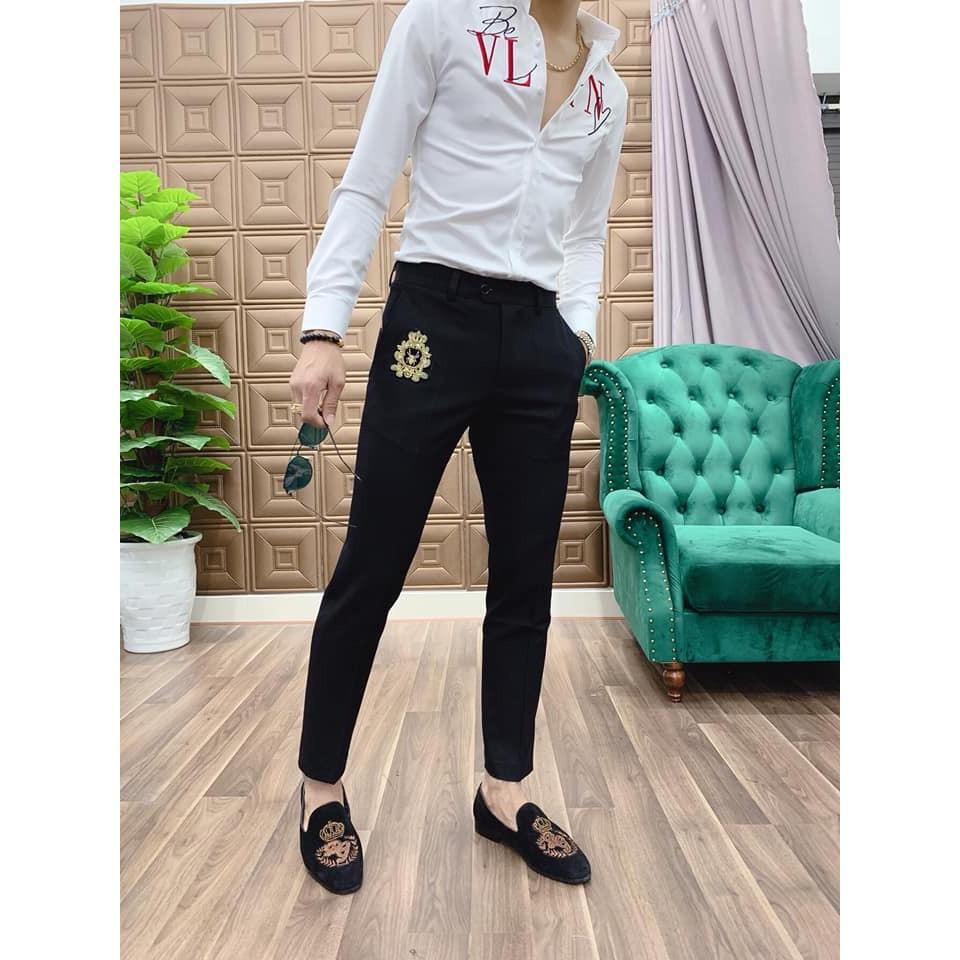 Quần Âu Đen Quần Âu Thêu nhện Vang Dáng Ôm Ống Côn Vải Chống Nhăn Mẫu Quần Âu Hot