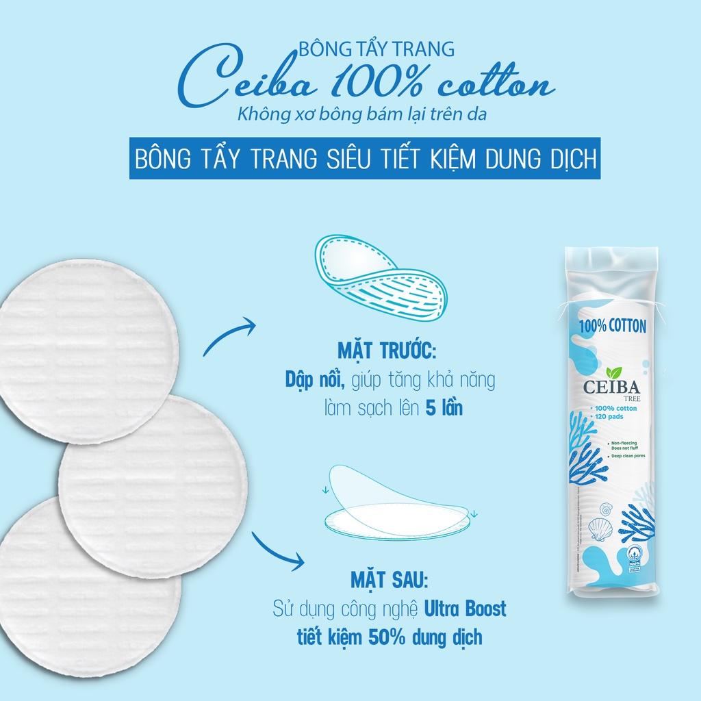 Combo 3 Bông Tẩy Trang Ceiba Cotton Siêu Tiết Kiệm Dung Dịch 80 Miếng x3