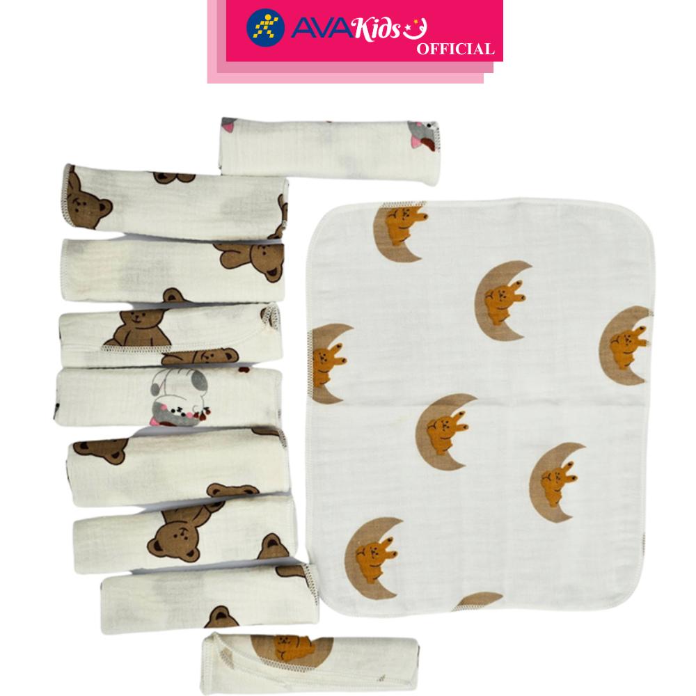 Set 10 cái khăn sữa cotton KACHOOBABY 2 lớp 24x28 cm - Màu ngẫu nhiên