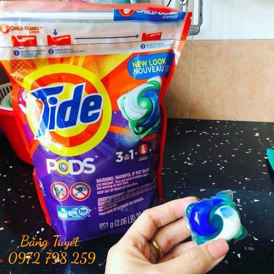 Viên giặt xả Tide Pods 3 trong 1 MỸ dễ tan trong nước, thơm, sạch, giữ màu ,mềm vải