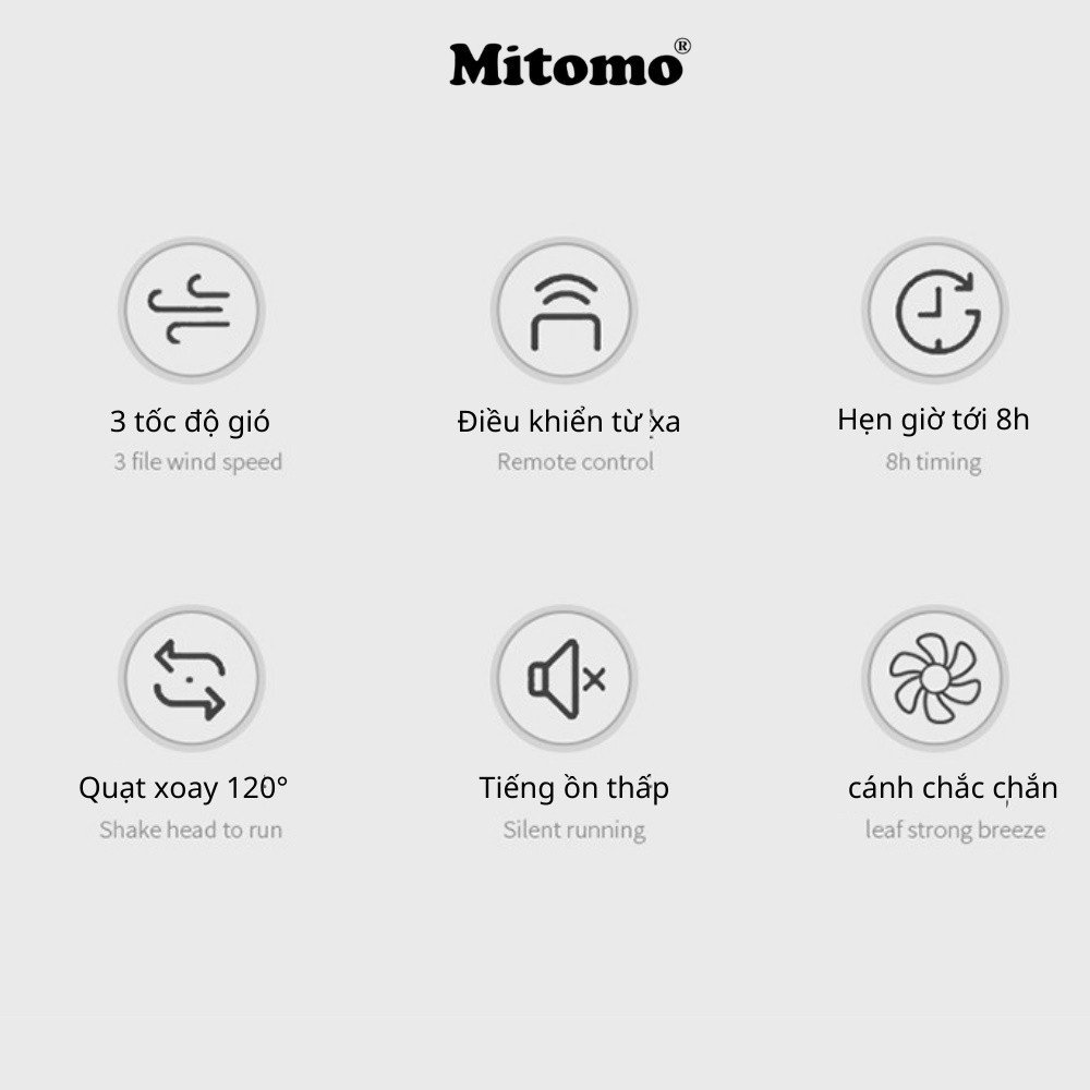 Quạt Cây Đứng Mitomo FCE-40 có điều khiễn từ xa, hẹn giờ hàng chính hãng