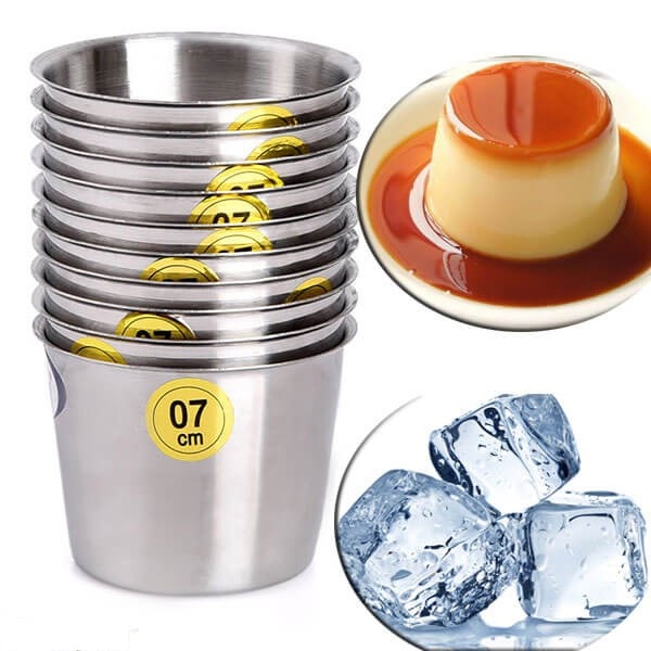 Bộ 10 Ly Đá Khuôn Nướng Bánh Flan Inox Không Gỉ Cao Cấp Hàng VNCLC