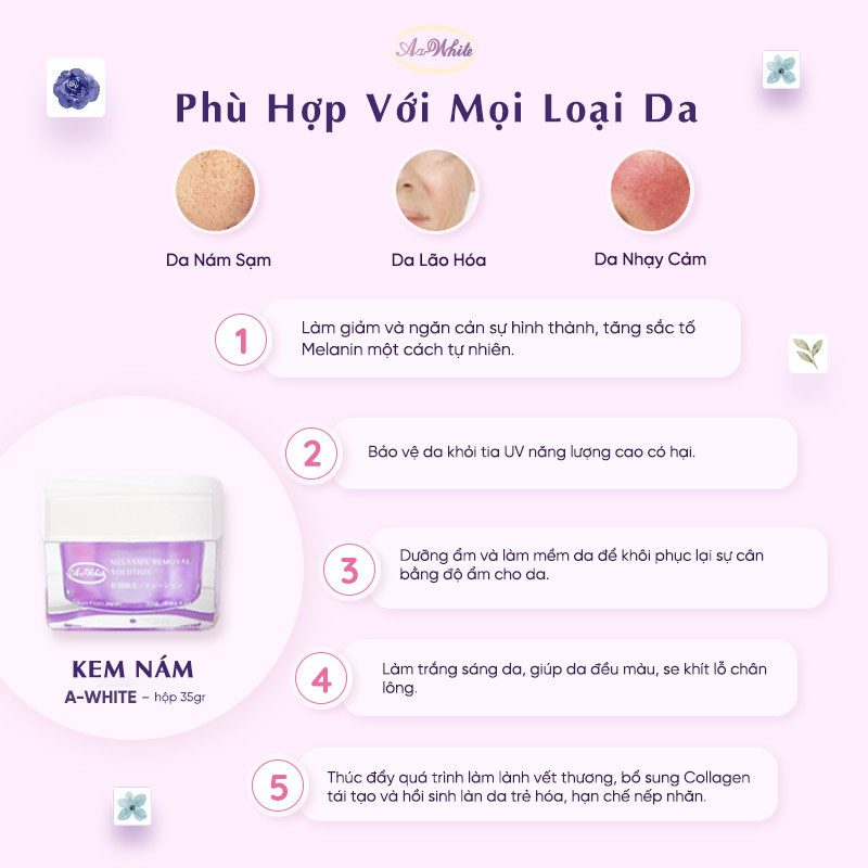 Kem Giảm Nám &amp; Dưỡng Trắng Da A-White 35G