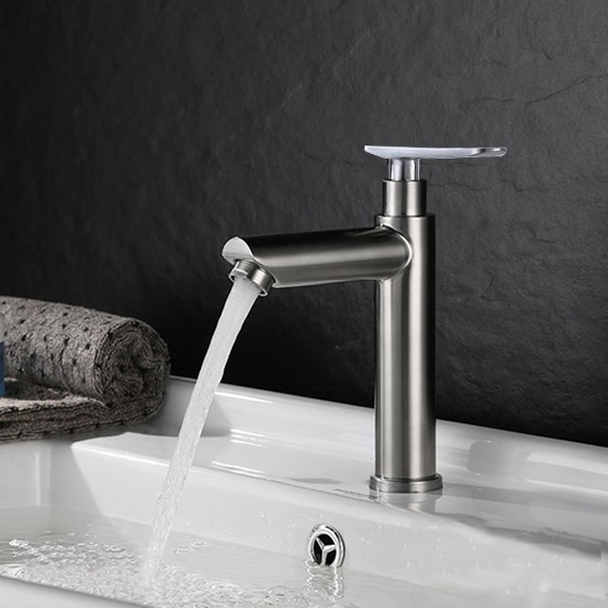 Vòi Lavabo chỉ lạnh, trụ tròn Inox SUS304 + Dây cấp - Hàng ITALIA HVMMA